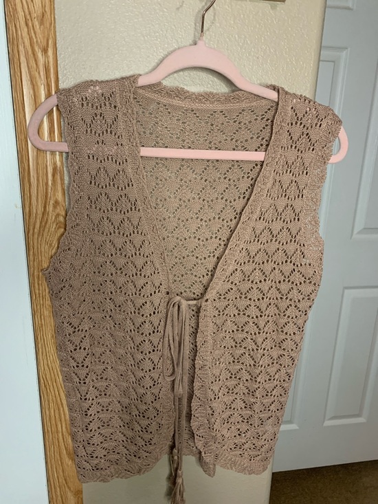 SUMMER Tan Polyester Knit Sleeveless Tie Front Cardigan Size Large - Picture 5 of 6